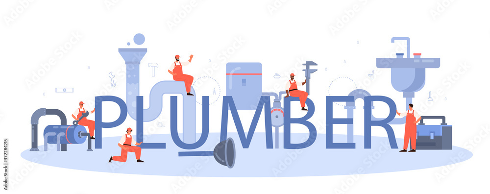 Plumber typographic header. Plumbing service, professional repair and cleaning Plumber typographic header. Plumbing service, professional repair and cleaning