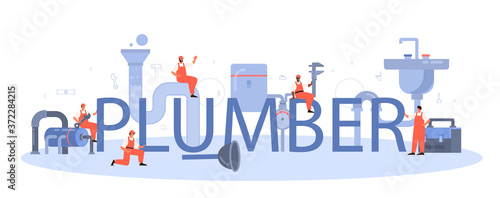 Plumber typographic header. Plumbing service, professional repair and cleaning