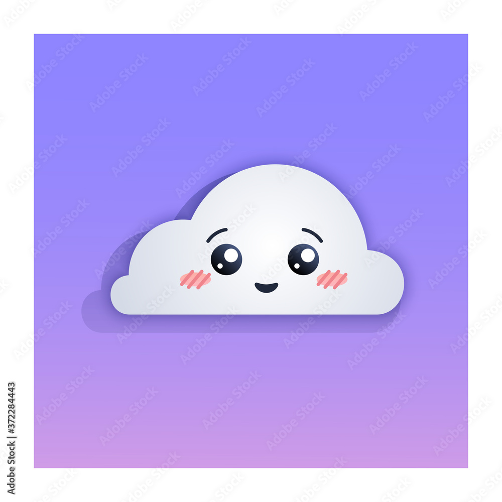Kawaii cute cloud with emotions. Vector illustration for web and print on color gradient backgound Kawaii cute cloud with emotions. Vector illustration for web and print on color gradient backgound