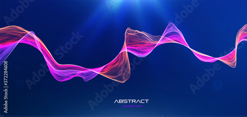 Abstract wave background. Music or sound illustration. Big data technology. Artificial intelligence concept. Network visualization. Futuristic quantum computing.