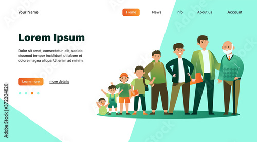 Man from infant to pensioner evolution. Adult, life, cycle flat vector illustration. Growth cycle and generation concept for banner, website design or landing web page