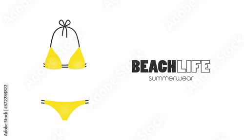 Yellow bikini, summer wear, swimming suit, sunbathe, swimwear vector