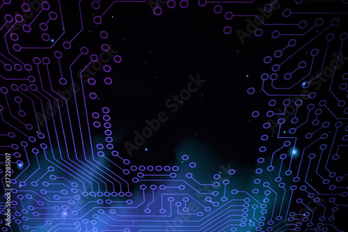 Abstract circuit board futuristic technology processing background. Space microchip digital illustration.