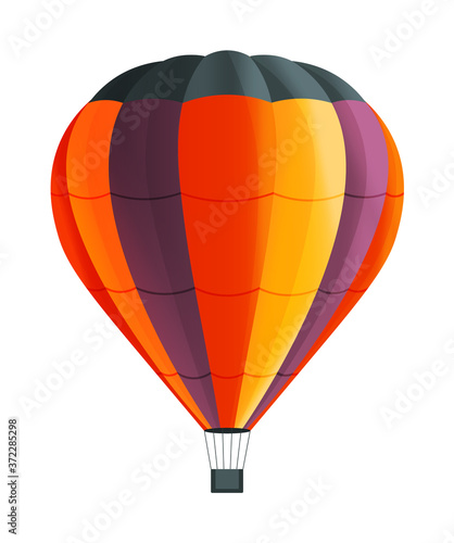 Colorful Hot air balloon isolated on white background vector illustration. Aircraft used to fly gas. Ballon consists of gas burner, a shell and a basket for carrying passengers, Romantic flight travel