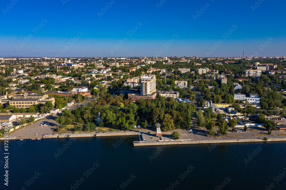 Kherson city landscape seafront aerial view.