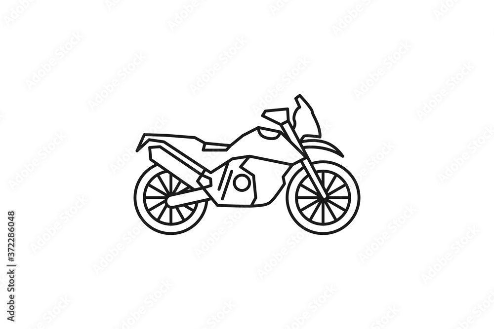 Cross motorcycle icon. Black line web sign. Flat style vector illustration isolated on white background.