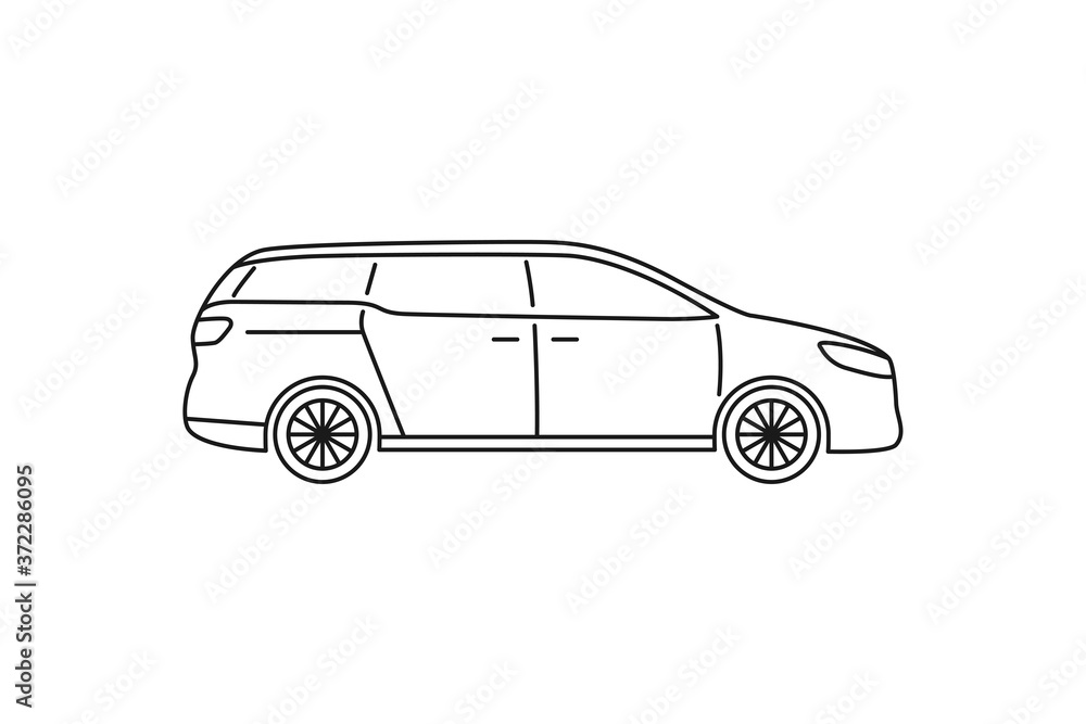 Family car icon. Black line web sign. Flat style vector illustration isolated on white background.