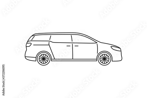Family car icon. Black line web sign. Flat style vector illustration isolated on white background.