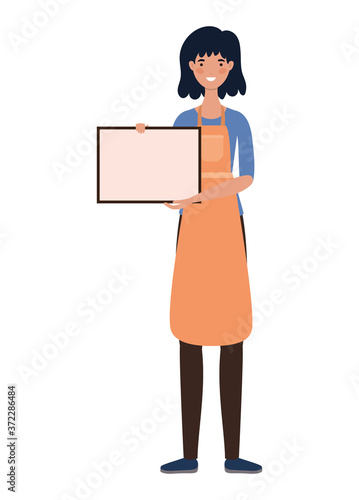 saleswoman cartoon with apron and banner design of Shopping commerce and market theme Vector illustration
