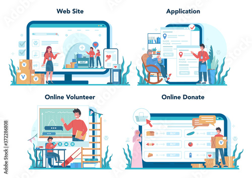Social volunteer online service or platform set. Charity community support
