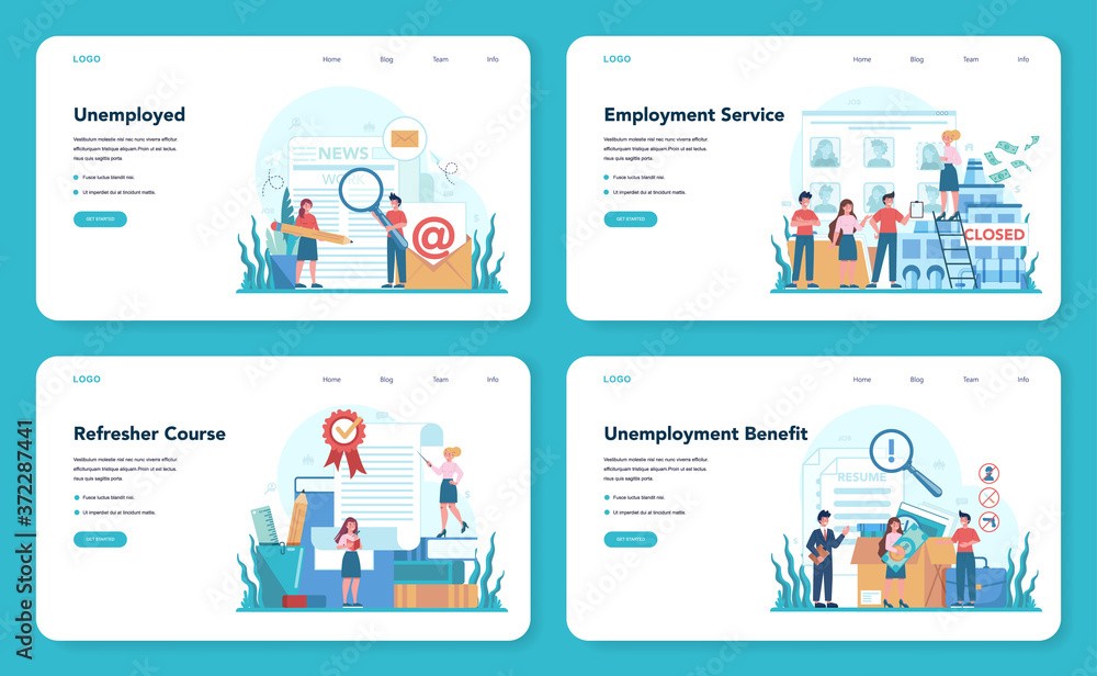 Unemployed web banner or landing page set. Searching for work