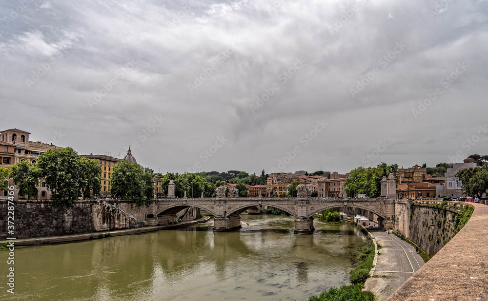 Rome Italy, Vittorio Emanuele II bridge on Tiber river and Trastevere old neighborhood