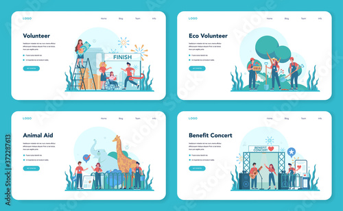 Volunteer web banner or landing page set. Charity community