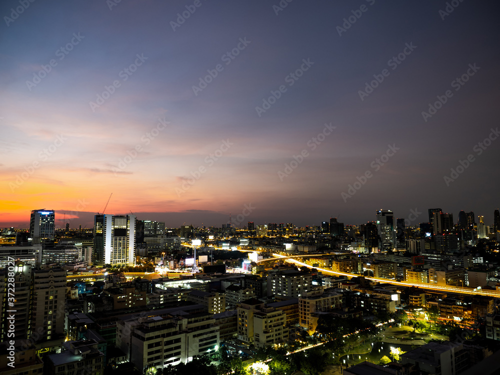 Crossed tollways around Victory monument, center of Bangkok city after sunset Crossed tollways around Victory monument, center of Bangkok city after sunset