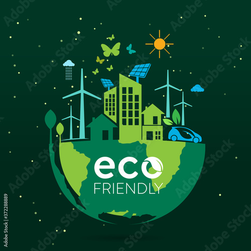 Ecology.Green cities help the world with eco-friendly concept ideas.vector illustration