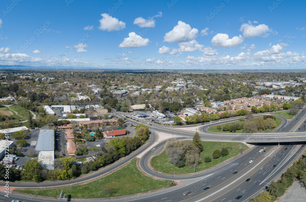Davis California Aerial of Downtown from Freeway