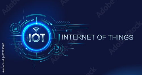 Internet of things (IOT) devices and connectivity concepts on a network. Spider web of network connections with on a futuristic blue background.