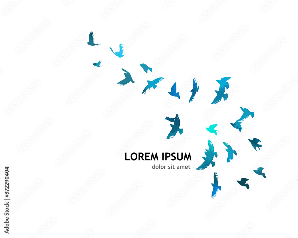 A flock of flying blue birds. Mixed media. Vector illustration A flock of flying blue birds. Mixed media. Vector illustration