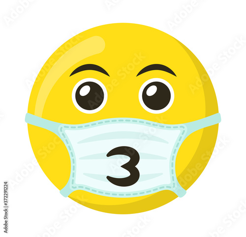 Yellow emoticon and emoji smile in the medical mask