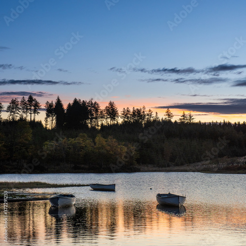 Sunrise at Loch Rusky in the Trossachs National Park near Callander in Scotland 