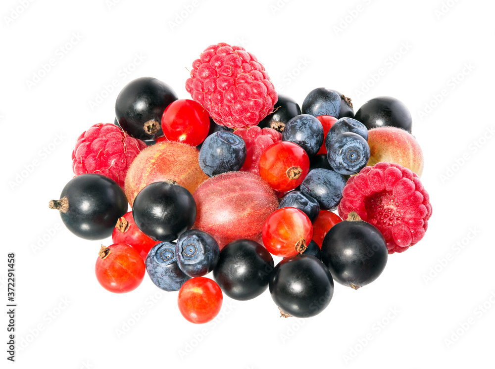 Fresh berries isolated on white background. Mixed, assorted berries. Fresh berries isolated on white background. Mixed, assorted berries.