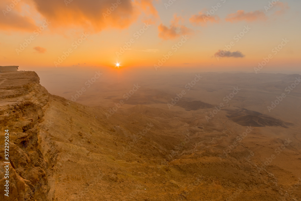 Sunrise view of cliffs and landscape in Makhtesh (crater) Ramon