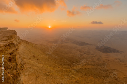 Sunrise view of cliffs and landscape in Makhtesh (crater) Ramon