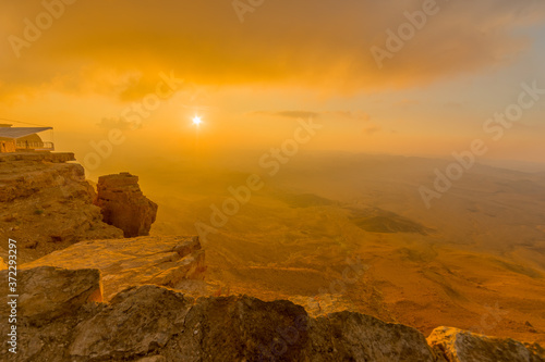 Sunrise view of cliffs and landscape in Makhtesh (crater) Ramon