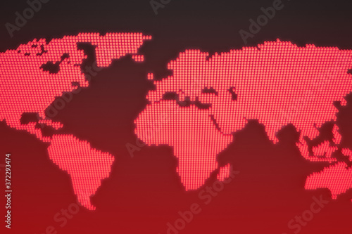 Technology image of the globe. World map colorful illustration. Background with glowing screen dots. Graphic concept for your design.