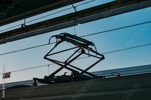 Train roof and blue sky