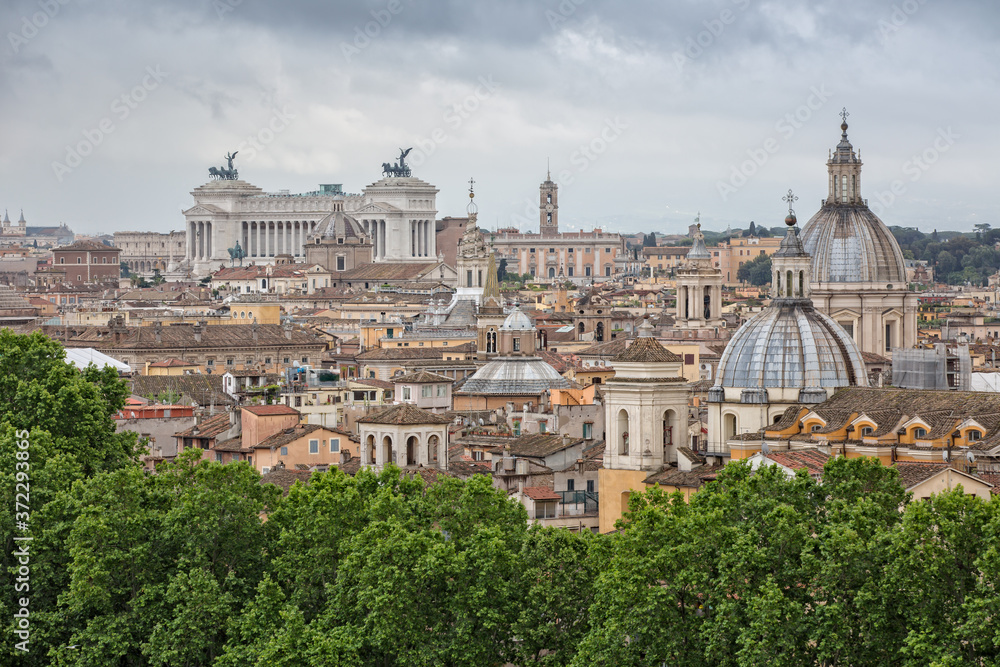 Cityscape of Rome from Castel Sant'Angelo. Wonderful view above the rooftops the historic center of Rome, Italy