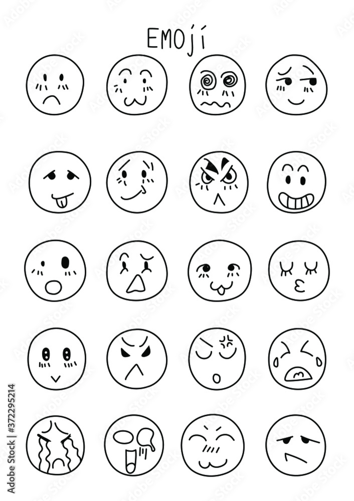 Hand drawn emoji black line art isolated on white background social face emotion icons set vector Hand drawn emoji black line art isolated on white background social face emotion icons set vector