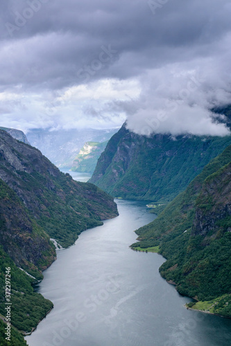 View high on top of beautiful Norwegian fjord  the Sognefjord.