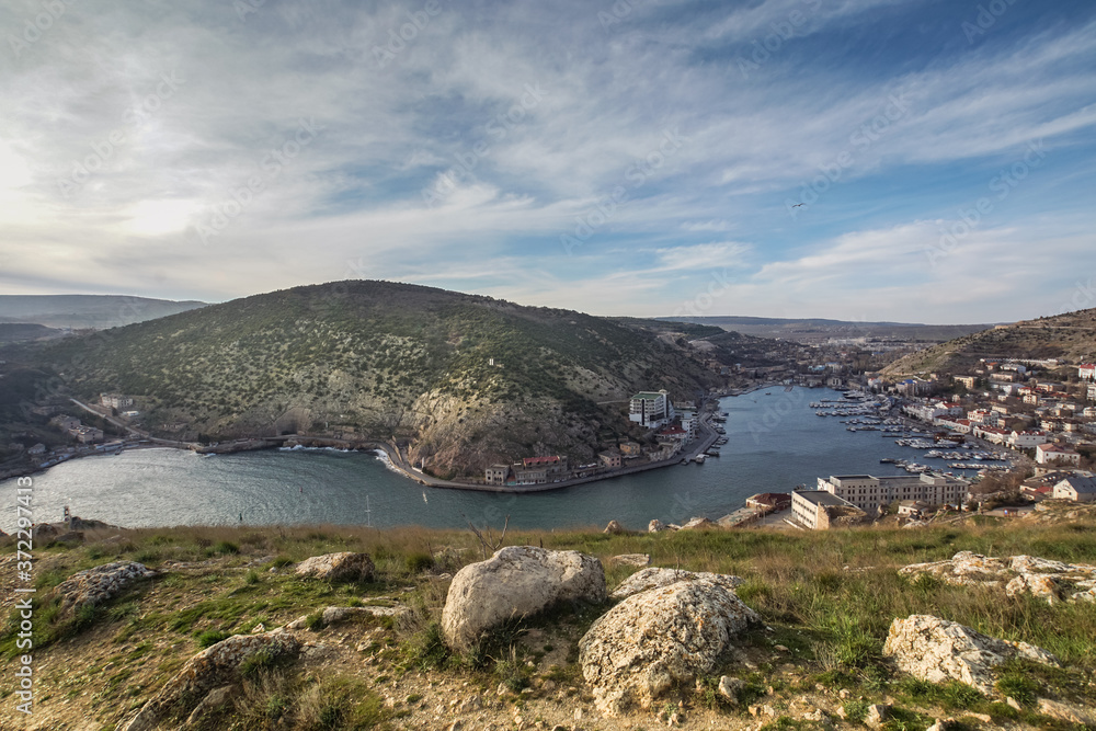 View from the top of the hill on beautiful Balaclava Bay, Sevastopol, Crimea, Russia.