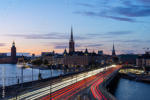 skyline of stockholm at night