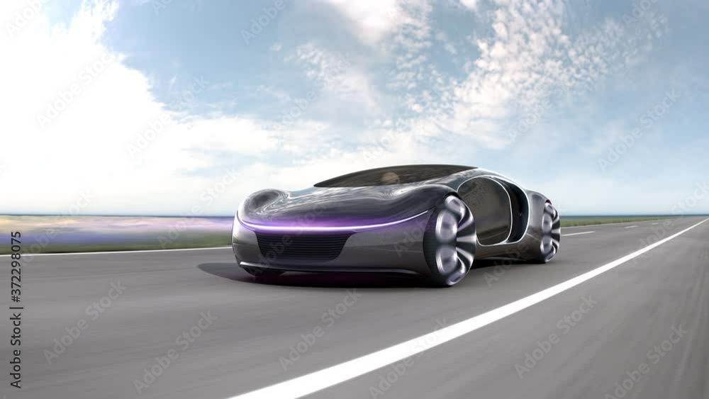 Fast electric car on highway. Concept of future car. 4k animation. Fast electric car on highway. Concept of future car. 4k animation.