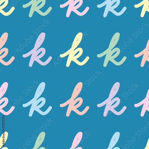 Script letter K vector design background. Hand written lower case type seamless pattern illustration.
