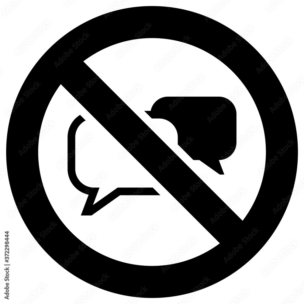 No chat or No speaking forbidden sign, modern round sticker