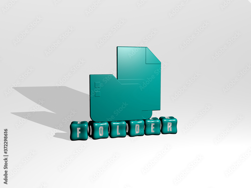 FOLDER 3D icon object on text of cubic letters, 3D illustration for business and background FOLDER 3D icon object on text of cubic letters, 3D illustration for business and background