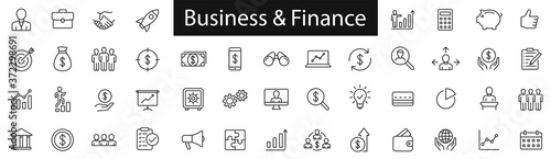 Business and Finance icon set. Thin line icons. Vector
