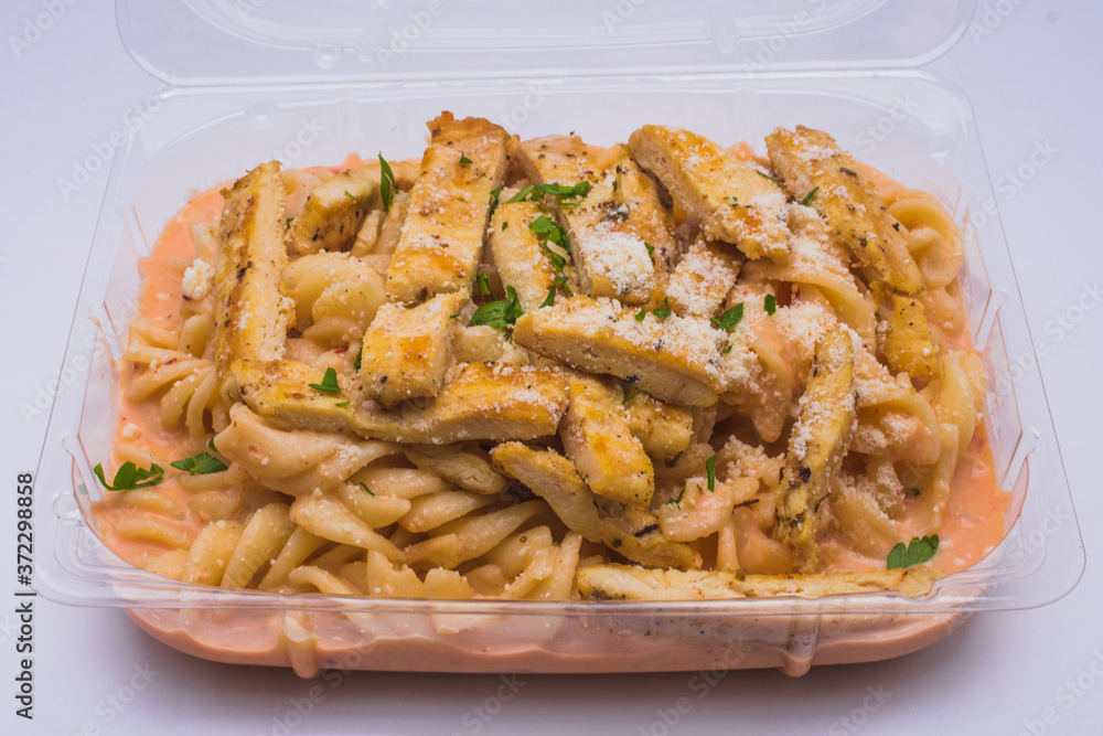 Delicious fusilli pasta a la diabla with breast Delicious fusilli pasta a la diabla with breast