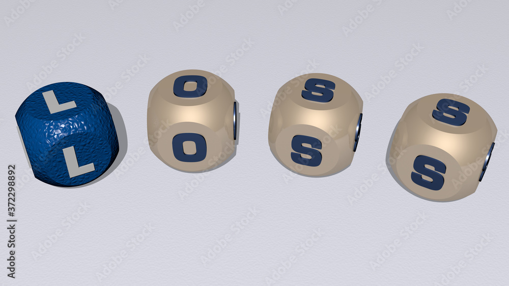 LOSS curved text of cubic dice letters, 3D illustration for concept and weight LOSS curved text of cubic dice letters, 3D illustration for concept and weight
