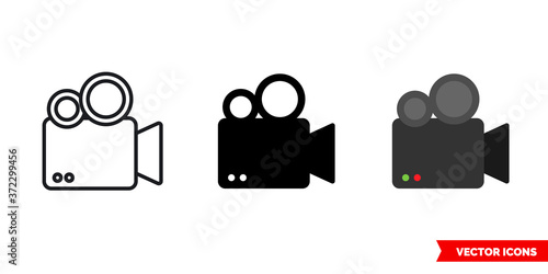 Film icon of 3 types color, black and white, outline. Isolated vector sign symbol.