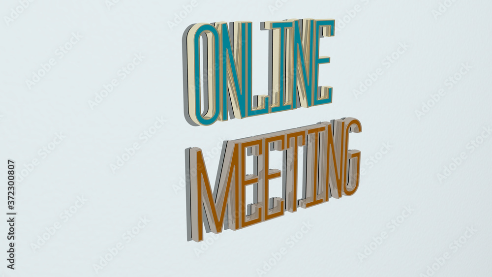 Fototapeta premium ONLINE MEETING text on the wall, 3D illustration for business and concept