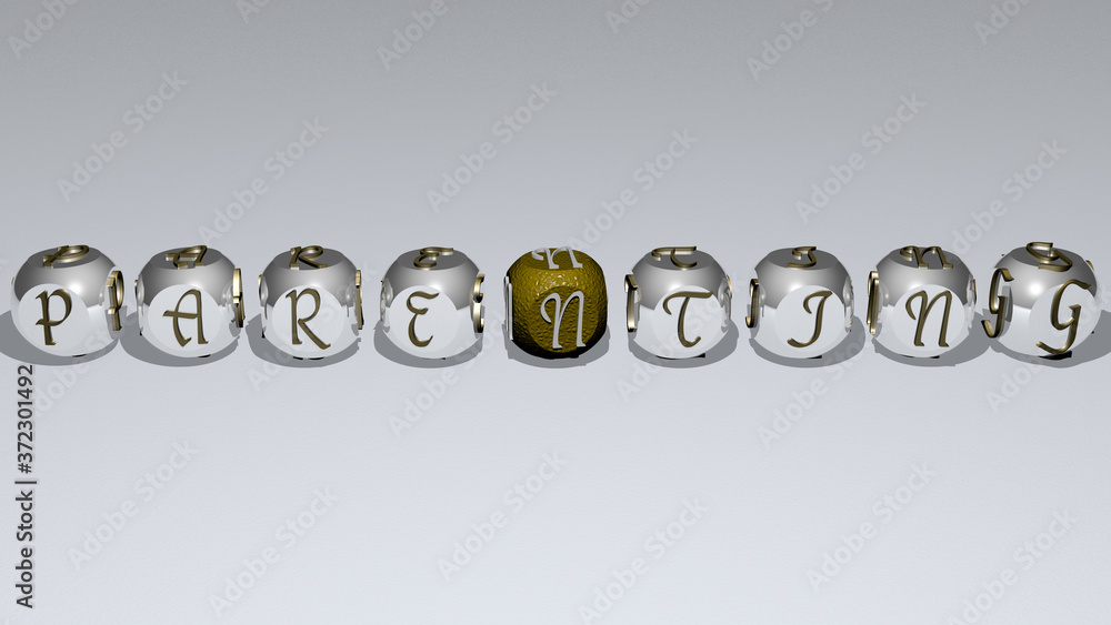 Parenting text by cubic dice letters, 3D illustration for family and child Parenting text by cubic dice letters, 3D illustration for family and child