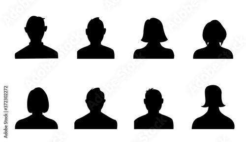 Silhouette head, avatar face, person icon people. Male and female profile. Vector illustration set