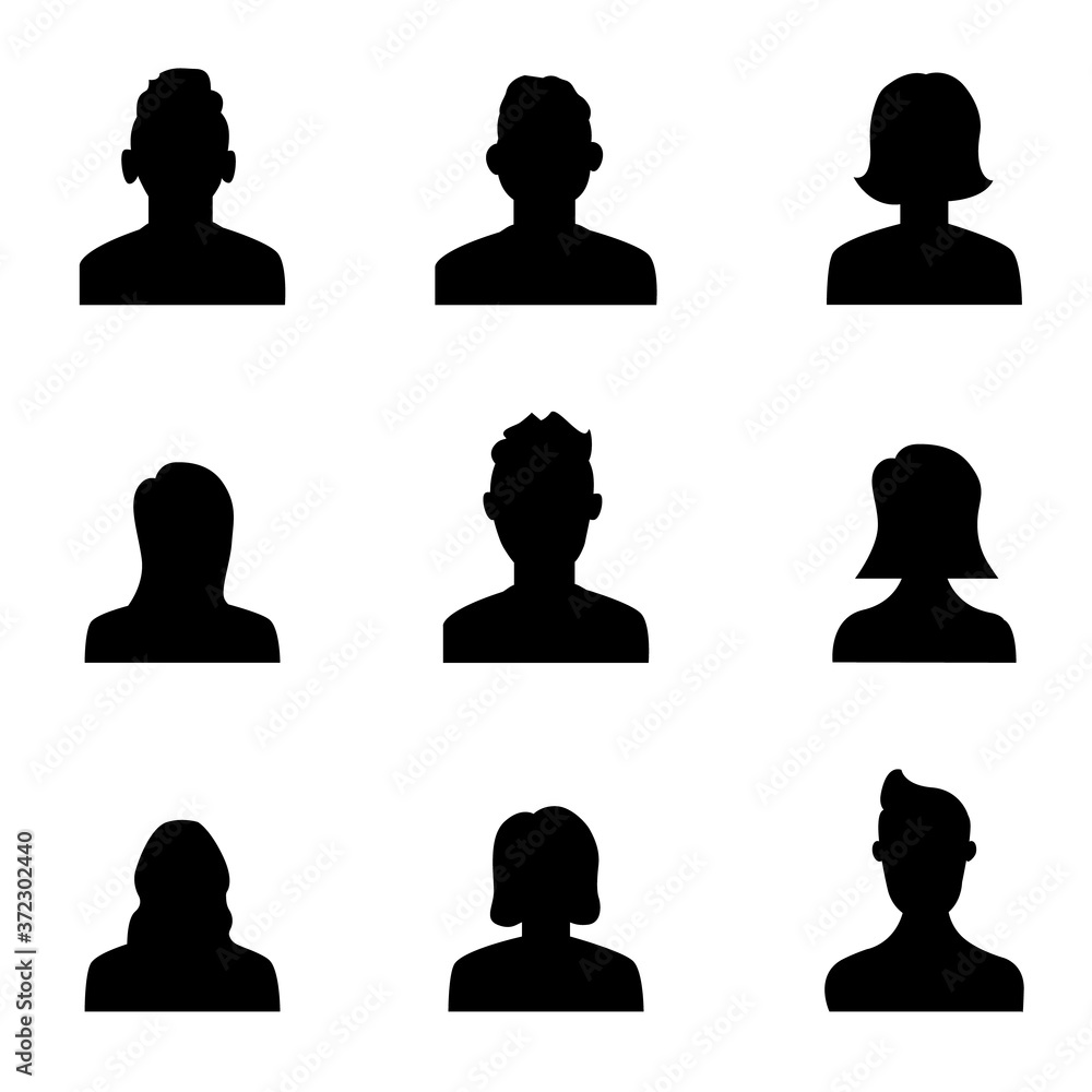 Silhouette head, avatar face, person icon people. Male and female profile. Vector illustration set Silhouette head, avatar face, person icon people. Male and female profile. Vector illustration set