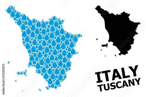 Vector Mosaic Map of Tuscany Region of Water Tears and Solid Map