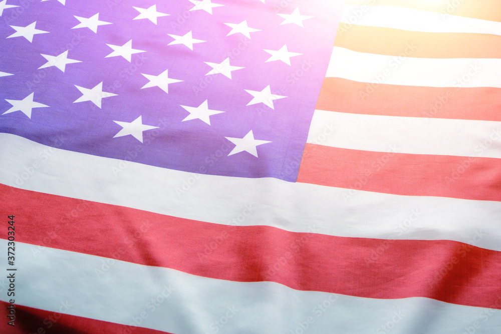 Flag United States of America in bright rays sun. Flag United States of America in bright rays sun.