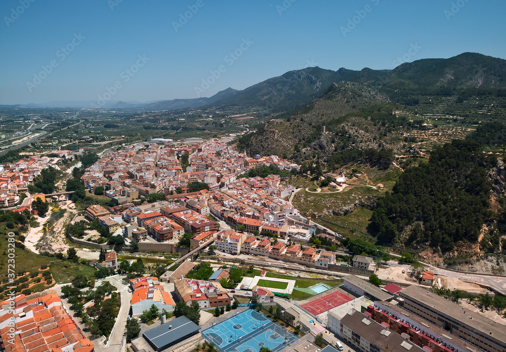Moixent townscape aerial view. Spain
